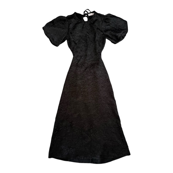 Lisa Says Gah Gwen Midi Open Back Balloon Sleeve Dress Size XS Elastic Black Tie - Picture 2 of 7